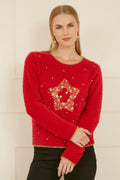 Fluffy Red Star Christmas Jumper