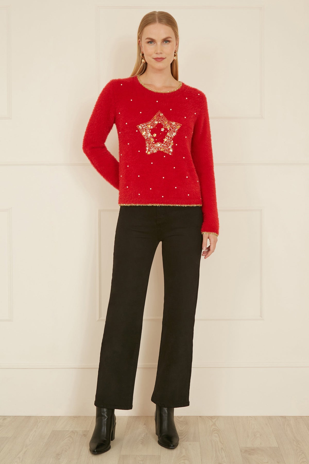 Fluffy Red Star Christmas Jumper