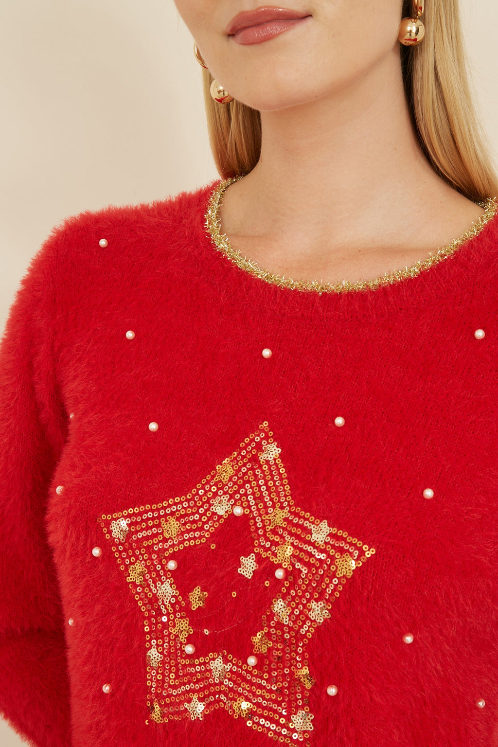 Fluffy Red Star Christmas Jumper